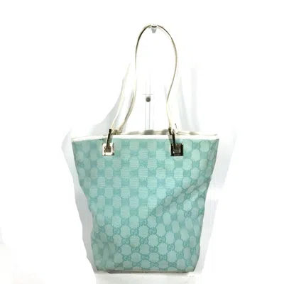 Pre-owned Gucci Blue White Canvas Leather Shoulder Bag Tote Bag () In Multi