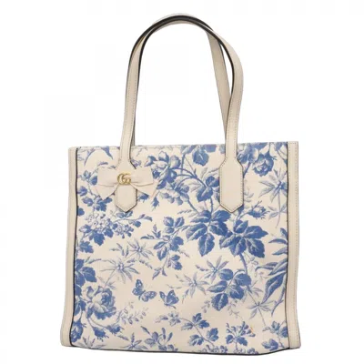Pre-owned Gucci Blue White Canvas Tote Bag () In Multi