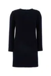 Gucci Dark Blue Checked Boucle Wool Dress In Dark Blue