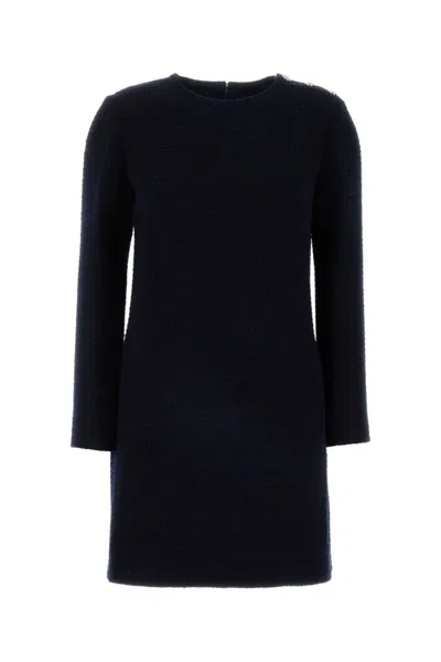 GUCCI DARK BLUE CHECKED BOUCLE WOOL DRESS