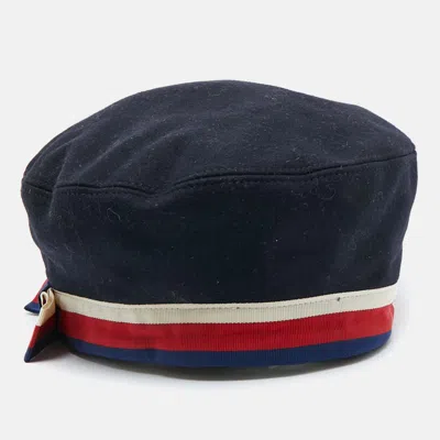 Pre-owned Gucci Blue Wool Bow Trim Beret L