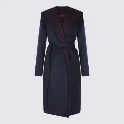 Gucci Navy Blue Wool Blend Reversible Coat In Black