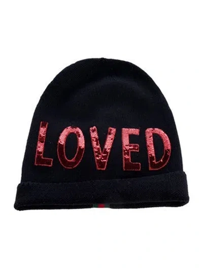 Pre-owned Gucci Blue Wool  Beanie Hat With Embroidery At Front. Designer Size Small