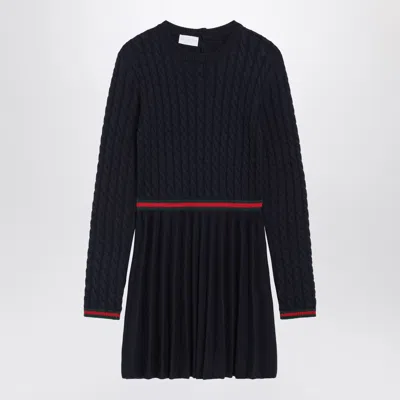 Gucci Blue Wool Mini Dress With Web Detail