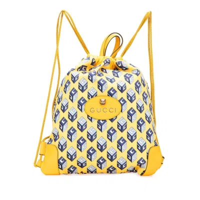 Pre-owned Gucci Blue Yellow Nylon Leather Backpack () In Multi