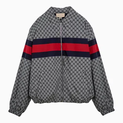 GUCCI GUCCI BLUE ZIP JACKET WITH GG PRINT IN COTTON MEN