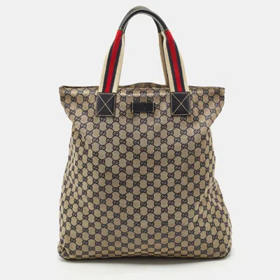 Pre-owned Gucci Blue/beige Gg Canvas Vertical Shopper Tote