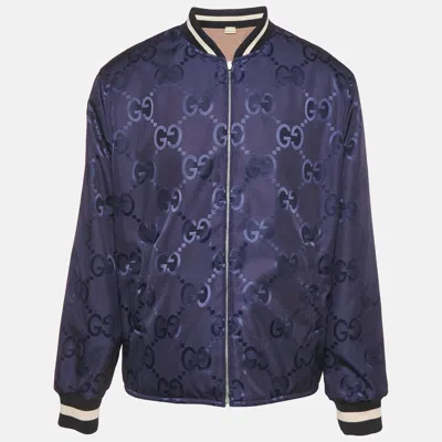 Pre-owned Gucci Blue/beige Jumbo Gg Canvas Reversible Jacket Xxl
