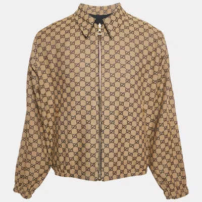 Pre-owned Gucci Blue/beige Ss Canvas And Synthetic Reversible Jacket S