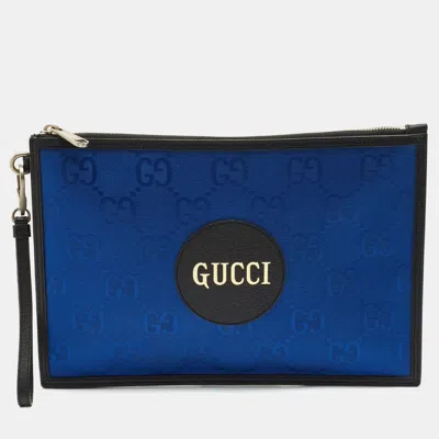 Pre-owned Gucci Blue/black Gg Nylon And Leather Off The Grid Clutch