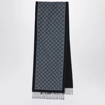 Gucci Blue/black Gg Wool Scarf Men
