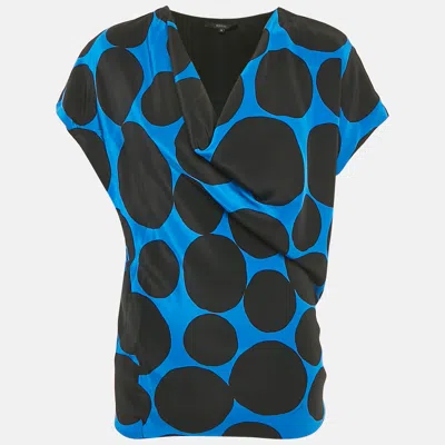 Pre-owned Gucci Blue/black Polka Dots Silk Cowl Neck Mini Dress S