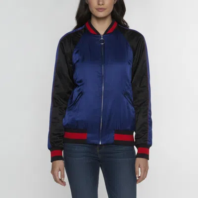 Pre-owned Gucci Blue/black Satin Ghost Skull-embroidered Bomber Jacket M
