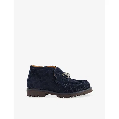 Gucci Blue/blue Kids' Horsebit Suede Boots Eur 20 / 4 Uk
