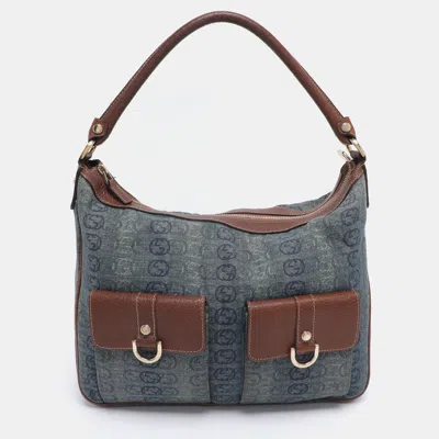 Pre-owned Gucci Blue/brown Gg Denim And Leather Abby Shoulder Bag