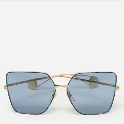 Pre-owned Gucci Blue/gold Tone Gg0436s Square Sunglasses