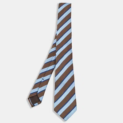 Pre-owned Gucci Blue/grey Stripe Silk Tie