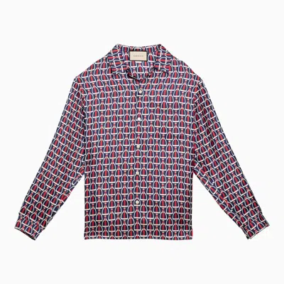 Gucci Blue/red Silk Print Shirt Men