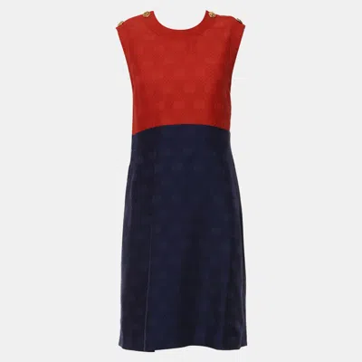 Pre-owned Gucci Blue/red Silk Wool Textured Two Tone Sleeveless Dress