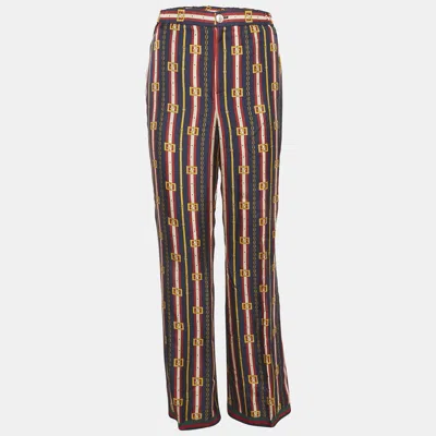 Pre-owned Gucci Blue/red Striped Silk Web Detail Trousers M