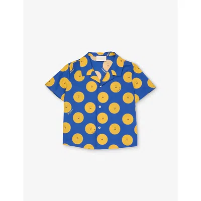Gucci Kids' Bluette/yellow Polka-dot Camp-collar Cotton-poplin Shirt 18-