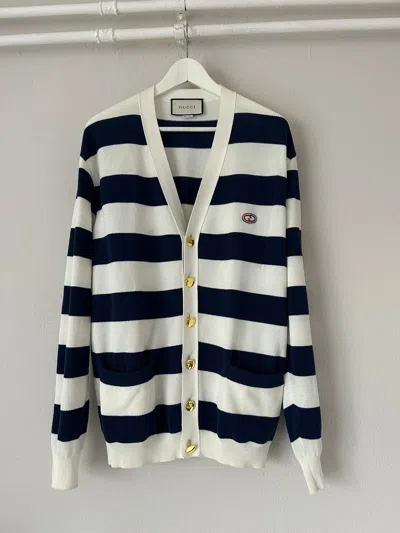 Pre-owned Gucci Blue/white Striped Cardigan