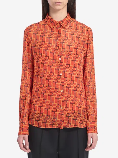 Gucci Printed Silk Blouse In Orange