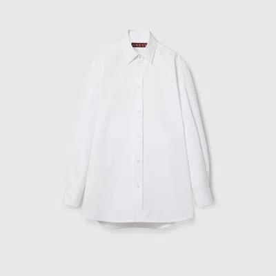 Gucci Cotton Poplin Shirt With Ribbon Tie In White
