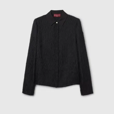 Gucci Fringed Fil Coupé Fabric Shirt In Black