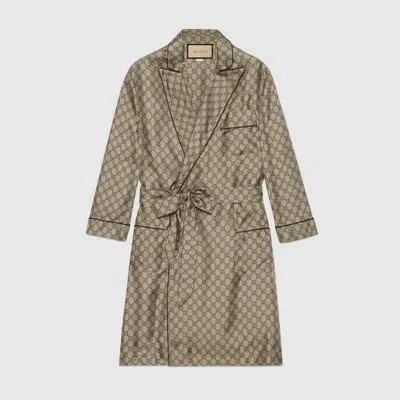 Gucci Gg Supreme Print Silk Shirt In Neutrals