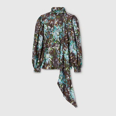 Gucci Printed Silk Twill Shirt In Blue