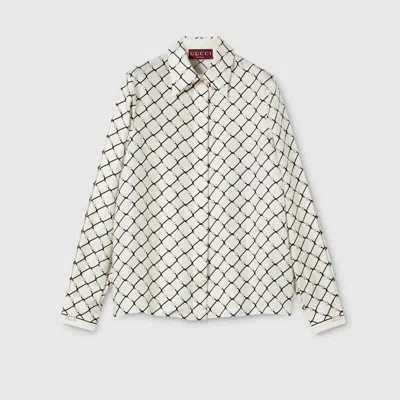 Gucci Printed Silk Twill Shirt In White
