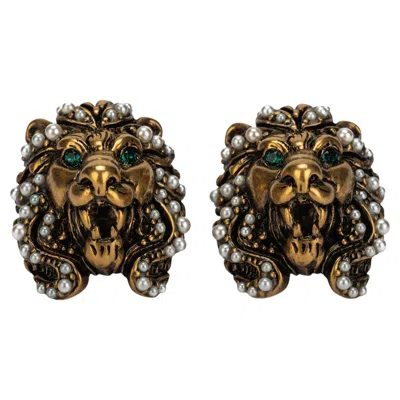 Pre-owned Gucci Bnib Lionshead Clip Earrings In Multi