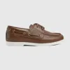Gucci Boat Shoe With Web In Brown