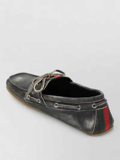 Gucci Boat Shoes Contrast Stripe Rubber Sole In Black