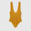 Gucci Chenille Bodysuit With Gg Crystals In Yellow