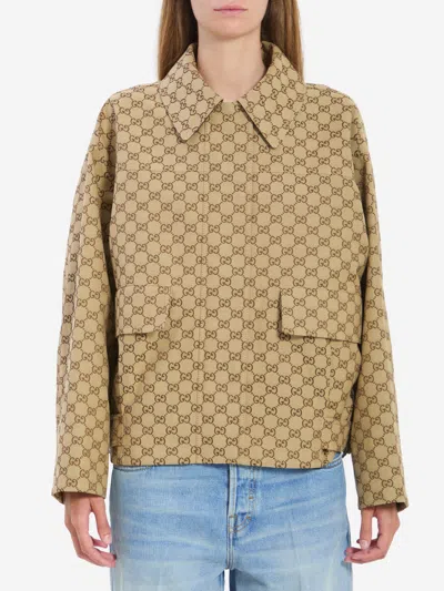 Gucci Gg Fabric Bomber Jacket In Brown