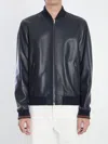 Gucci Signature Web Leather Bomber Jacket In Blue
