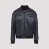 Gucci Signature Web Leather Bomber Jacket In Blue