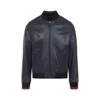 Gucci Signature Web Leather Bomber Jacket In Blue