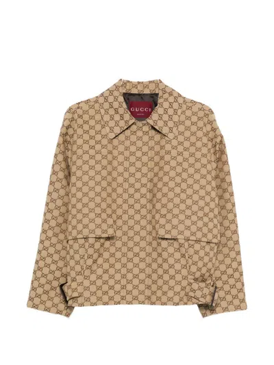 Gucci Bomber Jacket With Gg Texture In Brown