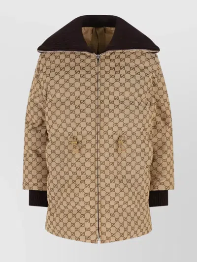 Gucci Bomber Jacket With Ribbed Collar And Cuffs In Neutral