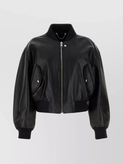 Gucci Leather Bomber Jacket In Black