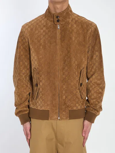 Gucci Bomber Suede Logo Gg All Over