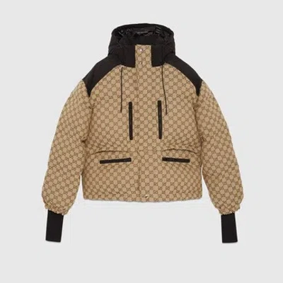 Gucci Gg-canvas Cropped Puffer Jacket In Nude
