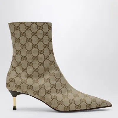 Gucci Bombshell Ankle Boot In Gg Fabric Sand/dark Brown