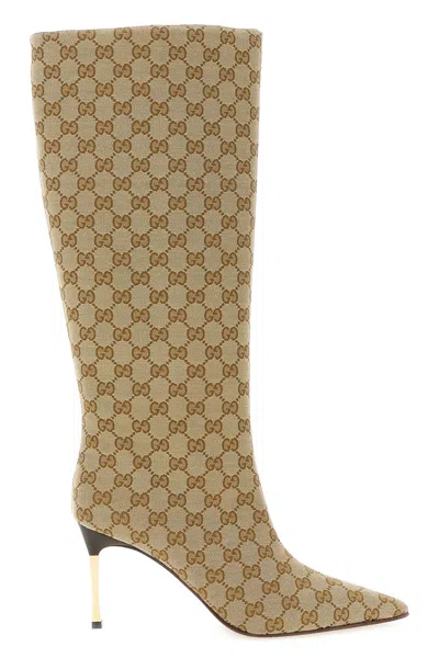 Gucci Beige Leather Bombshell Boots In Brown