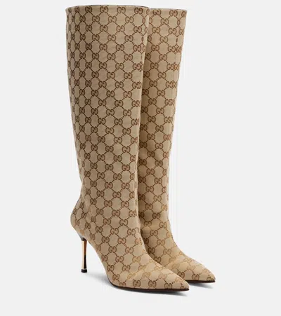 Gucci Bombshell Gg Canvas Knee-high Boots In Nude