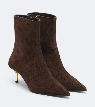 Gucci Bombshell Gg Laser-cut Suede Ankle Boots In Brown