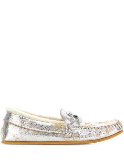 Gucci Leather Loafers With Shearling Lining In Silver